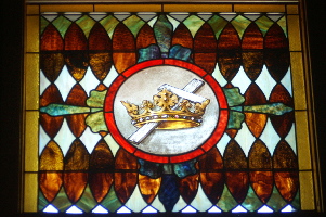 Cross and Crown stained glass window