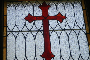Red Stained Glass Cross